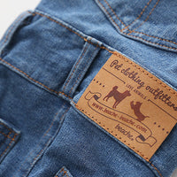 HKM-604691 Denim Blue Stretch Jeans with Pet Suspenders - Casual Overalls in Various Sizes