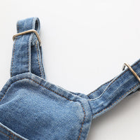 HKM-604691 Denim Blue Stretch Jeans with Pet Suspenders - Casual Overalls in Various Sizes