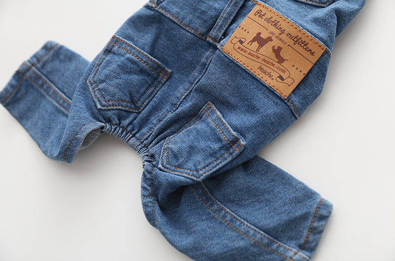 HKM-604691 Denim Blue Stretch Jeans with Pet Suspenders - Casual Overalls in Various Sizes