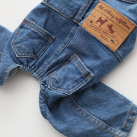HKM-604691 Denim Blue Stretch Jeans with Pet Suspenders - Casual Overalls in Various Sizes