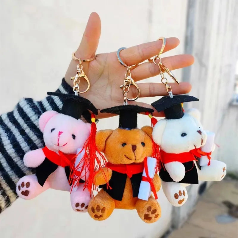 HKM-605267 Cute Plush Doctor Bear Graduation Keychain Pendant - Perfect Souvenir for Students