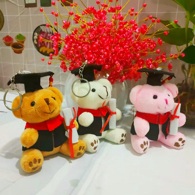 HKM-605267 Cute Plush Doctor Bear Graduation Keychain Pendant - Perfect Souvenir for Students