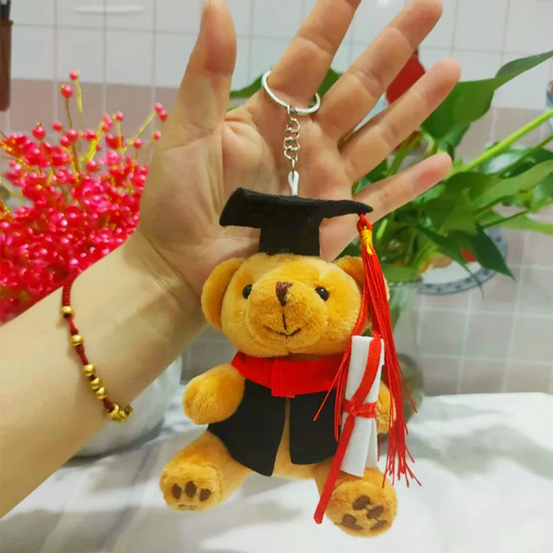 HKM-605267 Cute Plush Doctor Bear Graduation Keychain Pendant - Perfect Souvenir for Students