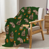 HKM-605267 Flannel Orange Capybara Blanket - Soft, Warm, Multifunctional for Home and Outdoor Use