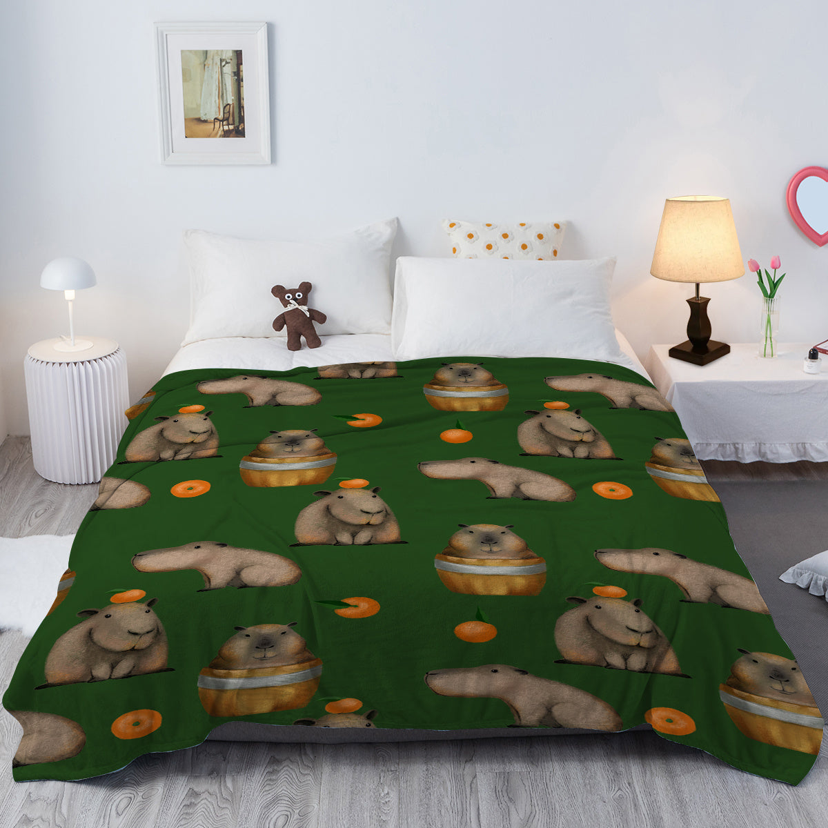 HKM-605267 Flannel Orange Capybara Blanket - Soft, Warm, Multifunctional for Home and Outdoor Use