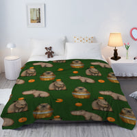 HKM-605267 Flannel Orange Capybara Blanket - Soft, Warm, Multifunctional for Home and Outdoor Use