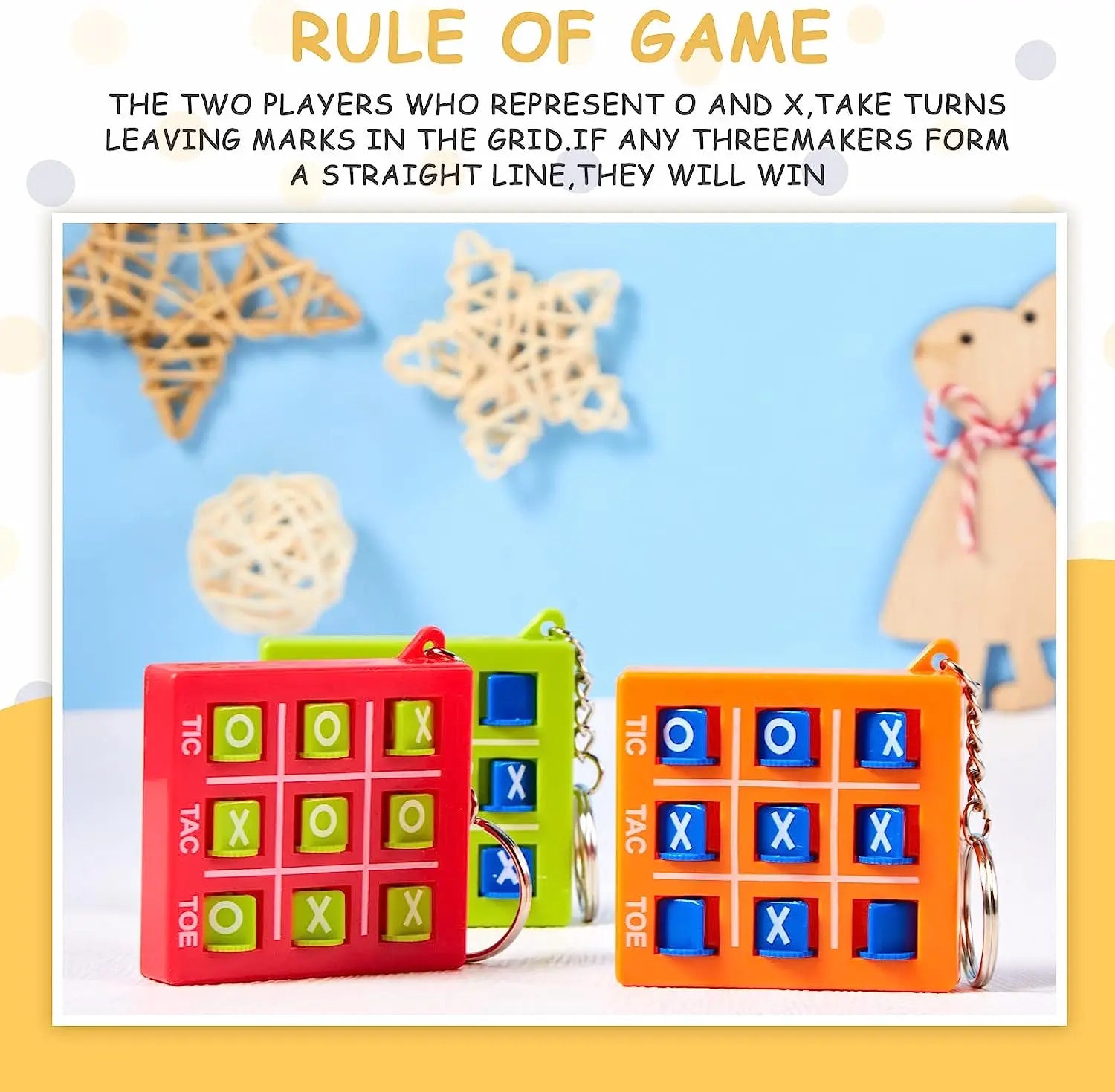 HKM-605395 Durable Plastic Tic Tac Toe Keychain Game for Kids Ages 2-13