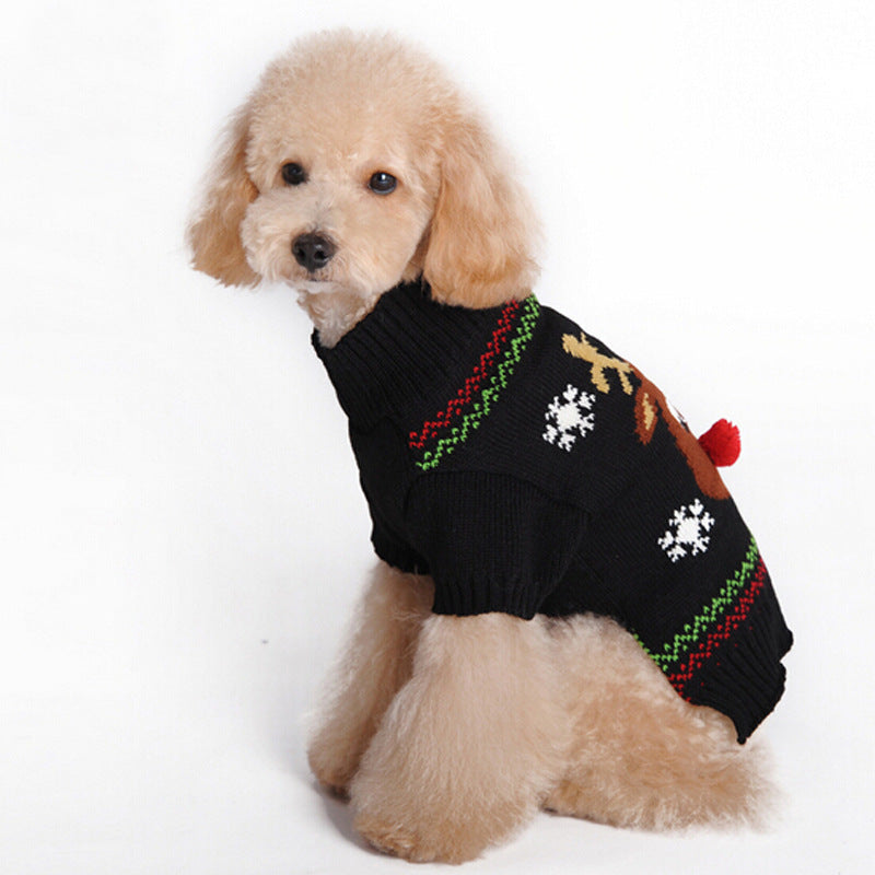 HKM-605459 Poinsettia Print Acrylic Christmas Sweater for Pets - Casual Style