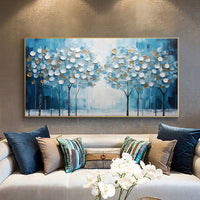HKM-605523 Large Abstract Blue Tree of Life Hand-Painted Oil Canvas Art for Modern Home Decor