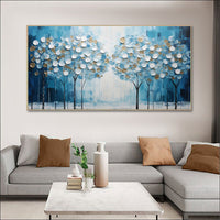 HKM-605523 Large Abstract Blue Tree of Life Hand-Painted Oil Canvas Art for Modern Home Decor