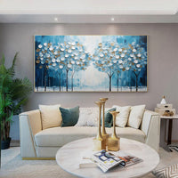 HKM-605523 Large Abstract Blue Tree of Life Hand-Painted Oil Canvas Art for Modern Home Decor