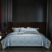 HKM-605587 Cotton Satin Digital Printed Four-Piece Bedding Set in Nordic Style, Includes Bed Sheet, Duvet Cover, and Pillowcases