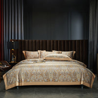 HKM-605587 Cotton Satin Digital Printed Four-Piece Bedding Set in Nordic Style, Includes Bed Sheet, Duvet Cover, and Pillowcases