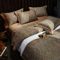 HKM-605587 Cotton Satin Digital Printed Four-Piece Bedding Set in Nordic Style, Includes Bed Sheet, Duvet Cover, and Pillowcases