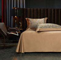 HKM-605587 Cotton Satin Digital Printed Four-Piece Bedding Set in Nordic Style, Includes Bed Sheet, Duvet Cover, and Pillowcases