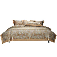 HKM-605587 Cotton Satin Digital Printed Four-Piece Bedding Set in Nordic Style, Includes Bed Sheet, Duvet Cover, and Pillowcases