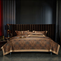 HKM-605587 Cotton Satin Digital Printed Four-Piece Bedding Set in Nordic Style, Includes Bed Sheet, Duvet Cover, and Pillowcases