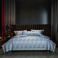 HKM-605587 Cotton Satin Digital Printed Four-Piece Bedding Set in Nordic Style, Includes Bed Sheet, Duvet Cover, and Pillowcases