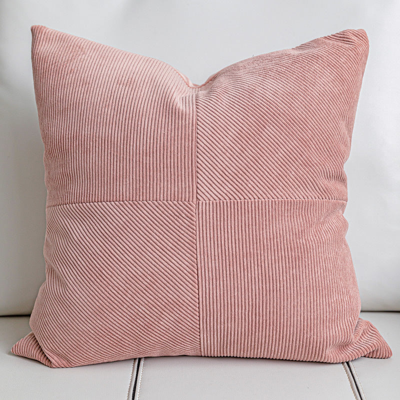 HKM-605651 Nordic Style Dirty Pink Splicing Pillow with Feather Velvet Core - 45x45cm