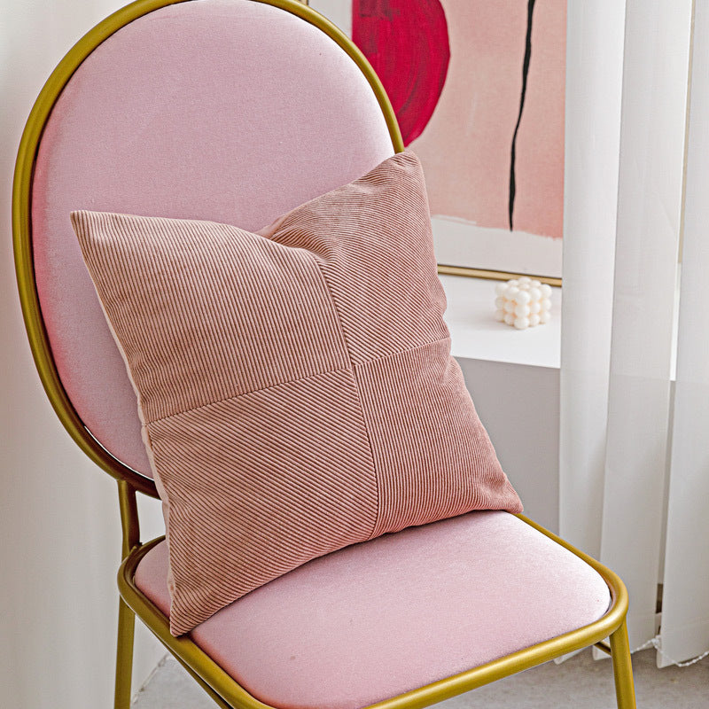 HKM-605651 Nordic Style Dirty Pink Splicing Pillow with Feather Velvet Core - 45x45cm