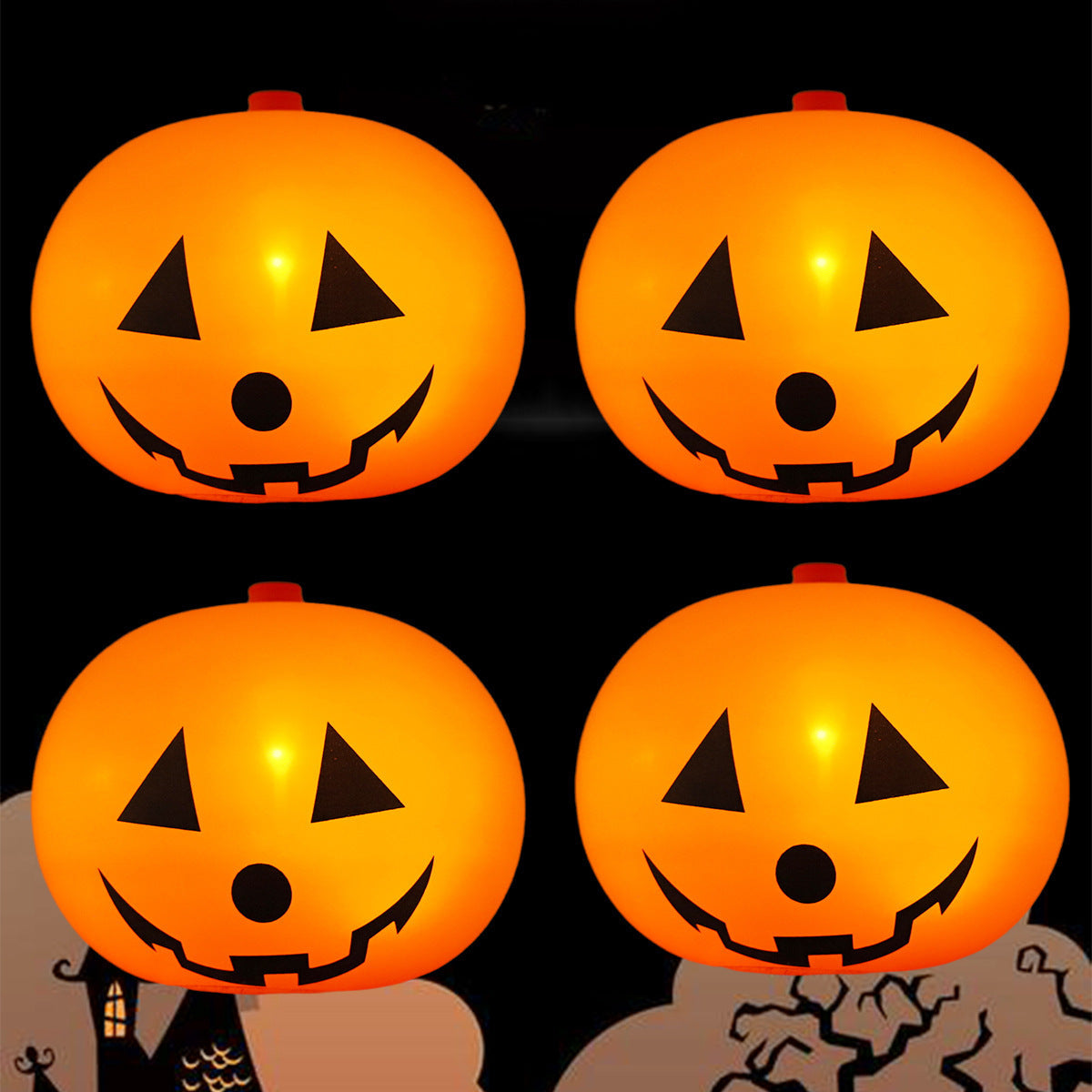 HKM-605715 Light-Up Pumpkin Balloon Set - 5 Illuminated Plastic Balloons for Halloween Decor