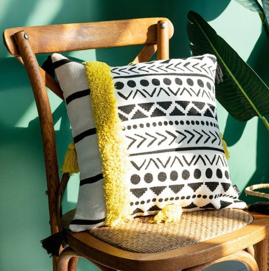 HKM-605715 Tufted Bohemian Style Throw Pillow Cover - 43x43cm & 45x45cm, Cotton-Blend Fabric