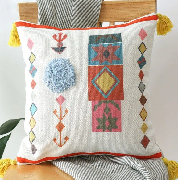 HKM-605715 Tufted Bohemian Style Throw Pillow Cover - 43x43cm & 45x45cm, Cotton-Blend Fabric