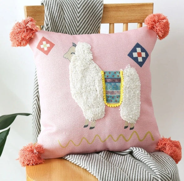 HKM-605715 Tufted Bohemian Style Throw Pillow Cover - 43x43cm & 45x45cm, Cotton-Blend Fabric