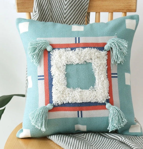 HKM-605715 Tufted Bohemian Style Throw Pillow Cover - 43x43cm & 45x45cm, Cotton-Blend Fabric