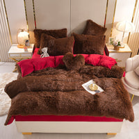 HKM-605907 Mink Fur Plush Thickened Four-Piece Bedding Set with Duvet Cover and Pillowcases, Various Sizes Available
