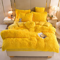 HKM-605907 Mink Fur Plush Thickened Four-Piece Bedding Set with Duvet Cover and Pillowcases, Various Sizes Available