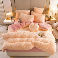 HKM-605907 Mink Fur Plush Thickened Four-Piece Bedding Set with Duvet Cover and Pillowcases, Various Sizes Available