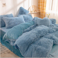 HKM-605907 Mink Fur Plush Thickened Four-Piece Bedding Set with Duvet Cover and Pillowcases, Various Sizes Available