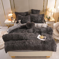 HKM-605907 Mink Fur Plush Thickened Four-Piece Bedding Set with Duvet Cover and Pillowcases, Various Sizes Available