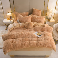 HKM-605907 Mink Fur Plush Thickened Four-Piece Bedding Set with Duvet Cover and Pillowcases, Various Sizes Available