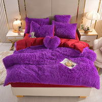 HKM-605907 Mink Fur Plush Thickened Four-Piece Bedding Set with Duvet Cover and Pillowcases, Various Sizes Available