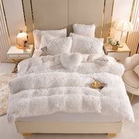 HKM-605907 Mink Fur Plush Thickened Four-Piece Bedding Set with Duvet Cover and Pillowcases, Various Sizes Available