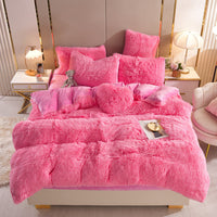 HKM-605907 Mink Fur Plush Thickened Four-Piece Bedding Set with Duvet Cover and Pillowcases, Various Sizes Available