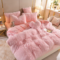 HKM-605907 Mink Fur Plush Thickened Four-Piece Bedding Set with Duvet Cover and Pillowcases, Various Sizes Available