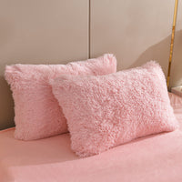 HKM-605907 Mink Fur Plush Thickened Four-Piece Bedding Set with Duvet Cover and Pillowcases, Various Sizes Available