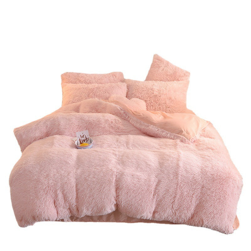 HKM-605907 Mink Fur Plush Thickened Four-Piece Bedding Set with Duvet Cover and Pillowcases, Various Sizes Available
