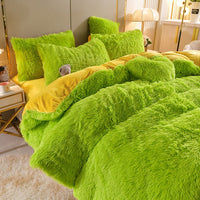 HKM-605907 Mink Fur Plush Thickened Four-Piece Bedding Set with Duvet Cover and Pillowcases, Various Sizes Available