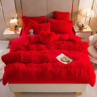 HKM-605907 Mink Fur Plush Thickened Four-Piece Bedding Set with Duvet Cover and Pillowcases, Various Sizes Available
