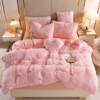 HKM-605907 Mink Fur Plush Thickened Four-Piece Bedding Set with Duvet Cover and Pillowcases, Various Sizes Available