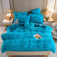 HKM-605907 Mink Fur Plush Thickened Four-Piece Bedding Set with Duvet Cover and Pillowcases, Various Sizes Available