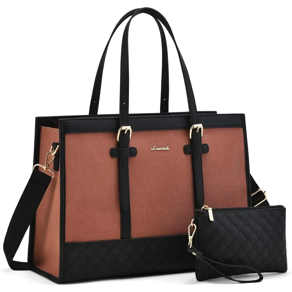 KTX-605971 Functional Canvas Leather Briefcase Tote Bag for 15.6-inch Laptops - Ideal for Work, Travel, and College