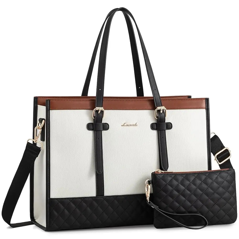 KTX-605971 Functional Canvas Leather Briefcase Tote Bag for 15.6-inch Laptops - Ideal for Work, Travel, and College
