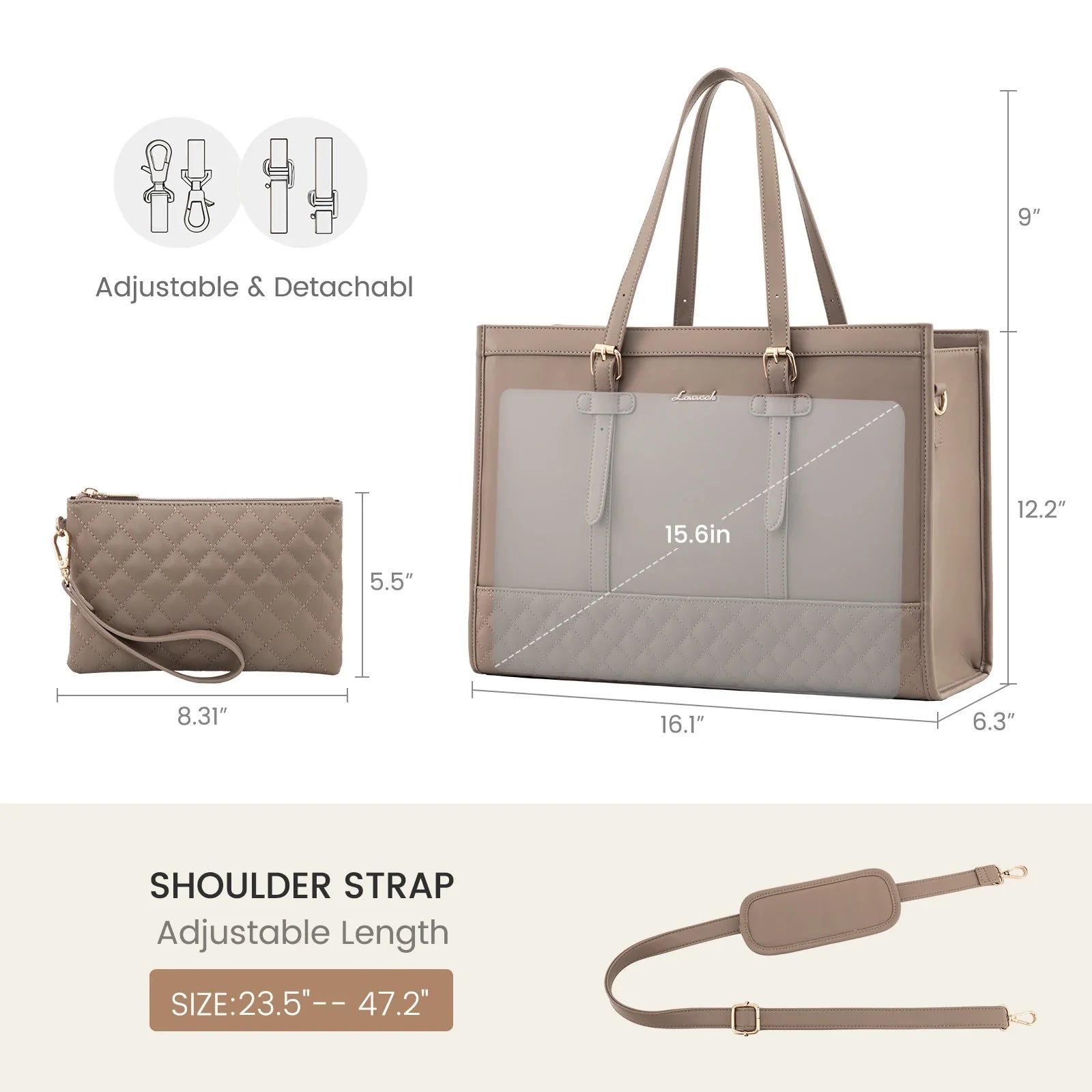 KTX-605971 Functional Canvas Leather Briefcase Tote Bag for 15.6-inch Laptops - Ideal for Work, Travel, and College