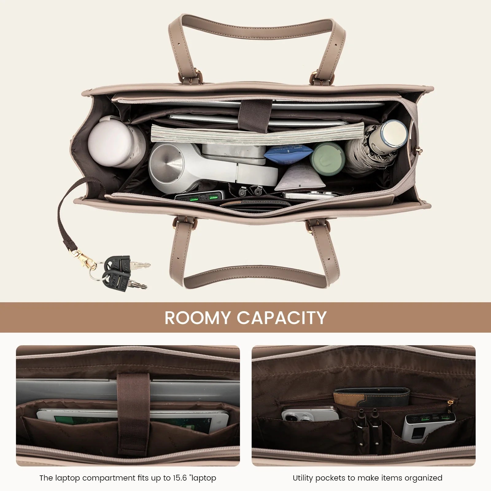 KTX-605971 Functional Canvas Leather Briefcase Tote Bag for 15.6-inch Laptops - Ideal for Work, Travel, and College