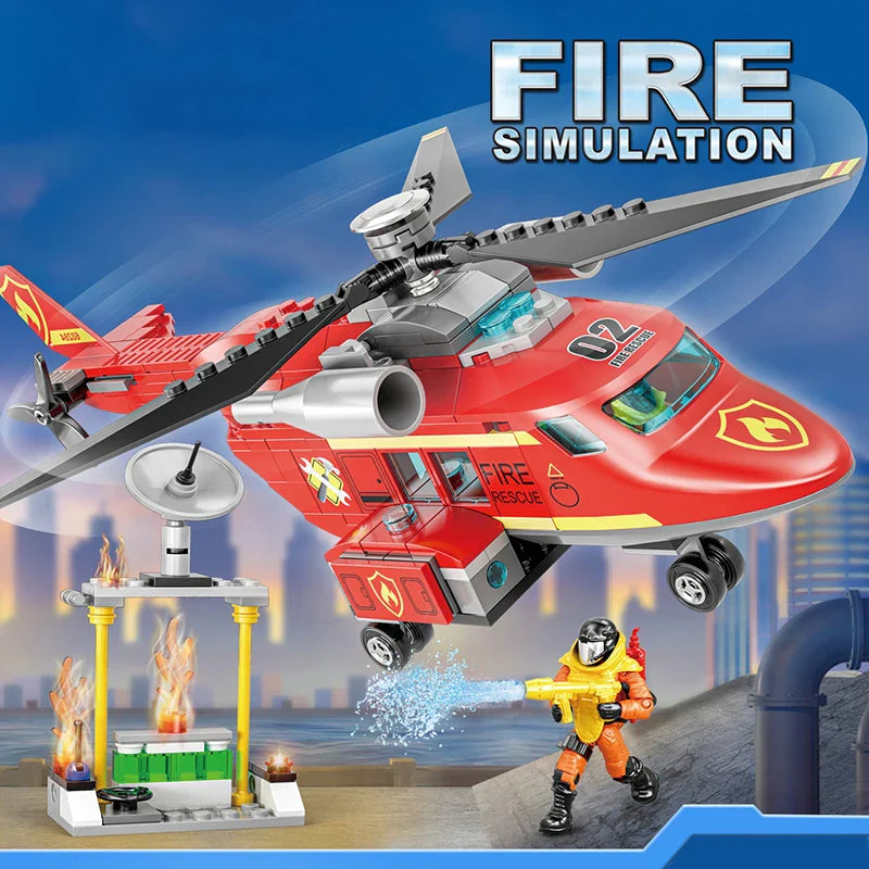 HKM-606163 Fire Fighting Themed Building Block Set - DIY Assembly Fire Truck Educational Model Toy for Ages 6 and Up